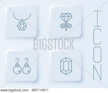 Set Line Pendant On Necklace, Stud Earrings, Earrings And Gem Stone. White Square Button. Vector