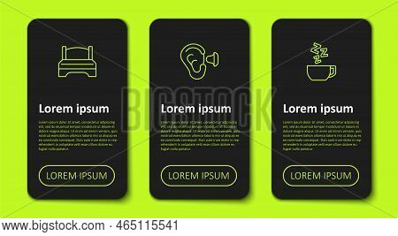 Set Line Big Bed, Earplugs And Ear And Chamomile Tea. Business Infographic Template. Vector