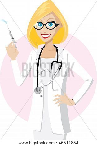 Bionda medico con siringa