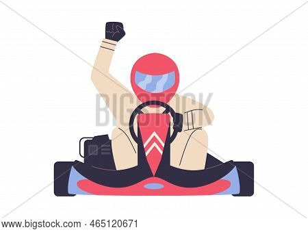 Winner Of Karting Competition In Sports Car Flat Vector Illustration Isolated.