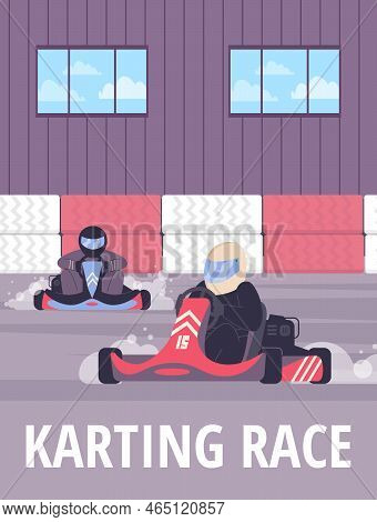 Karting Race Promo Banner Or Poster Backdrop Design Flat Vector Illustration.