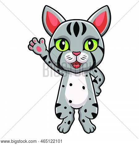 Cute Egyptian Mau Cat Cartoon Waving Hand
