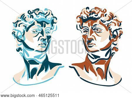 Antique Statue Head Illustration. Work Of Art Of The Era Of Excitement. Sculpture Of Michelangelo. H