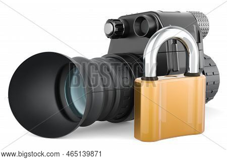 Night Vision Monocular With Padlock, 3d Rendering Isolated On White Background