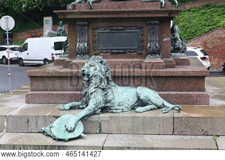 Vienna, Austria - May 16, 2019: This Is A Fragment Of The Liebenberg Memorial With A Bronze Lion At 
