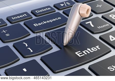 Clitoral Pump On Computer Keyboard, 3d Rendering