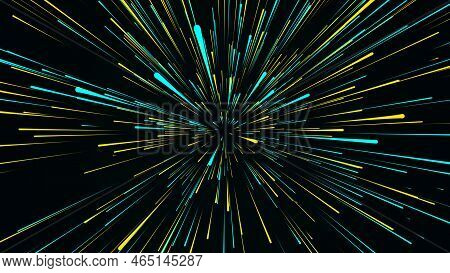 Abstract Hyperspeed Background. Movements Of Big Data Cyberspace. Dynamic Jump Blue Light Lines On T