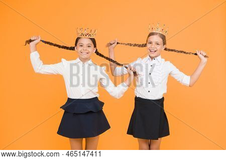 Egoist Concept. Prom Queen. Childhood Pride. Education Success. Back To School. Selfish Small Girls 