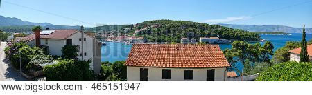 Panoramic View Of Jelsa, Hvar Island In Croatia. Scenic Summer Day View Of The City Of Jelsa, Bird V