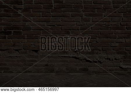 Old Brick Wall Texture For Background In Moonless Night Color Tone.