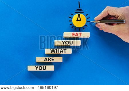 You Are What You Eat Symbol. Wooden Blocks With Words 'you Are What You Eat'. Light Bulb Icon. Docto