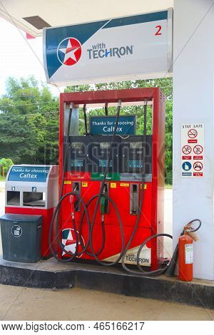 Palawan, Philippines - November 30, 2017: Gas Pumps At Caltex Gas Station In Palawan, Philippines. C