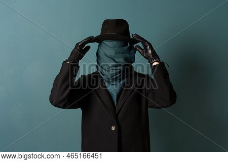 Unknown. Nobody, The Concept Of The Identity Crisis. An Impersonal Person. A Person In A Coat And Ha