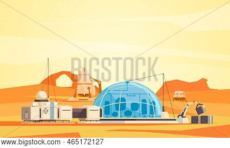 Mars Surface Colonization Mission Flat Composition With Spacecraft Human Base Horticultural Research