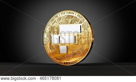 Ftt Cryptocurrency, Ftx Token Logo And Sign On Golden Coin, 3d Rendering On A Black Background