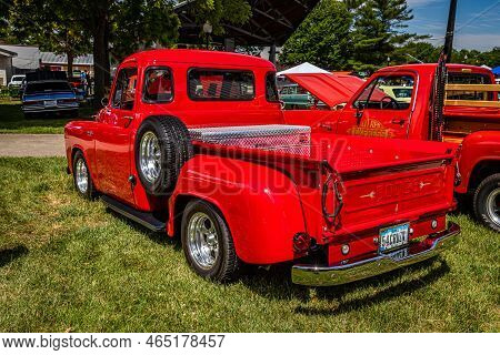 Des Moines, Ia - July 02, 2022: High Perspective Rear Corner View Of A 1954 Dodge C1 B6 Pickup Truck