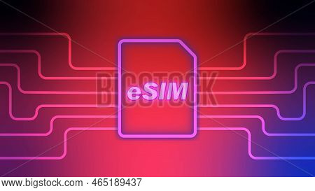 Horizontal Banner For The New Esim With Neon Glow Effect On A Smooth Mesh Gradient Background. Banne
