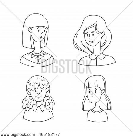 Doodle Portraits Girls And Guys. Black And White