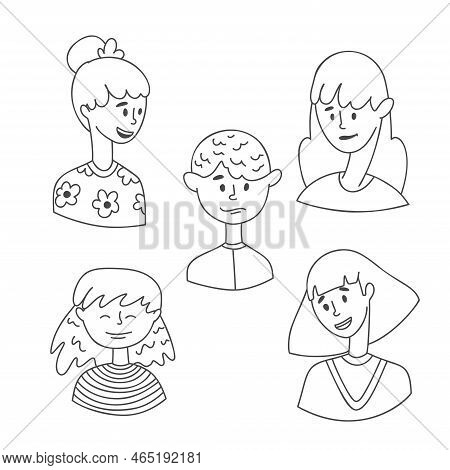 Doodle Portraits Girls And Guys. Black And White