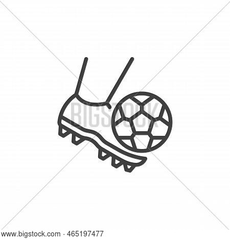 Soccer Boots And Ball Line Icon. Linear Style Sign For Mobile Concept And Web Design. Football Ball 