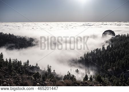 Scenic Beautiful Nature Landscape With Mountains Forest And Clouds - Horizon Line And Sky Above The 