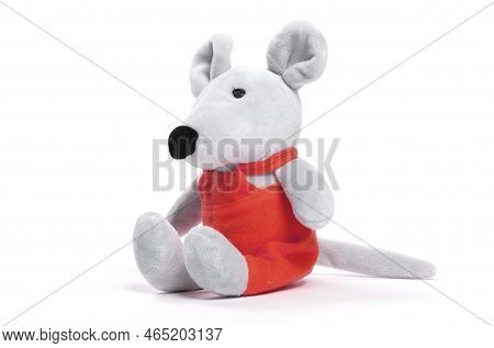 Pluche Toy Mouse, Isolated On A White Background