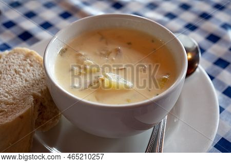 Traditional Scottish White Cream Soup, Cullen Skink Made With Smoked Paddock Fish, Scotland