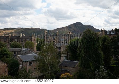 New Town In Edinburgh City, View On Houses, Hills And Trees In Old Part Of The City, Scotland, Uk In