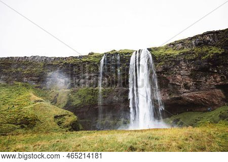 Huge Gljufrabui Waterfall In Iceland In Autumn, No Tourists