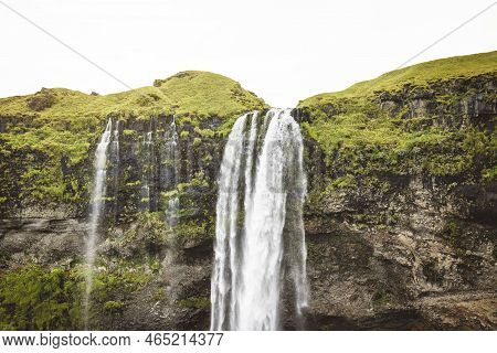 Small Waterfall In Seljalandsfoss, Iceland - Drone Shot