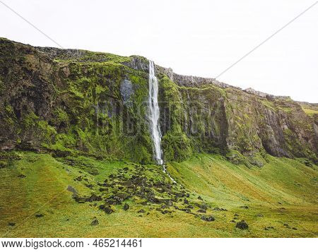 Exploring Iceland Waterfalls, Drone Shot In Sunrise