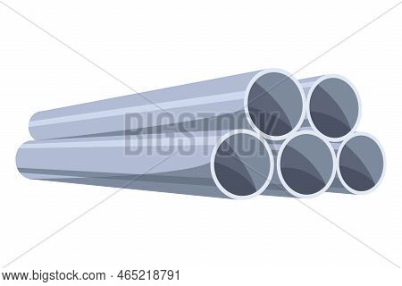 Building Material. Heap Of Steel Pipes Or Tubel. Cartoon Supplies For Buildings Works. Construction 
