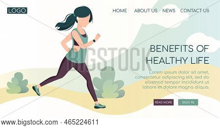 .young Woman Run Outdoor In Sportswear With A Fitness Tracker And Earpods. Sport, Workout, Cardio ,