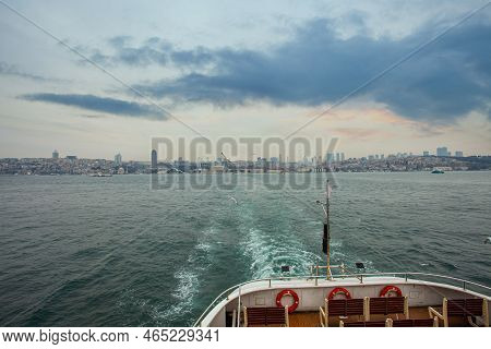 Tourist Ship Sails On The Bosphor In The Nice Istanbul Center