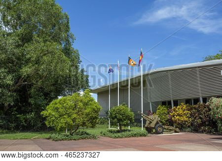 Darwin, Australia - October 18, 2022: Entrance Of The Ww2 Military Museum, Set Around Concrete Gun E
