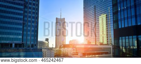 Warsaw, Poland. 6 November 2022. Skyscrapers In The Financial District Of Downtown Warsaw.