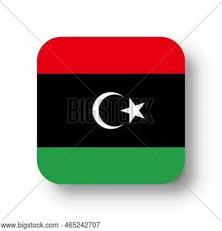 Libya Flag - Flat Vector Square With Rounded Corners And Dropped Shadow.