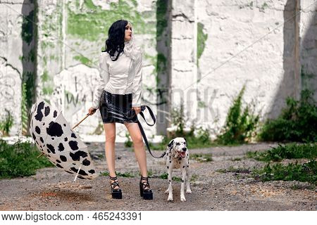 Cosplay On Cruella De Vil With A Dalmatian