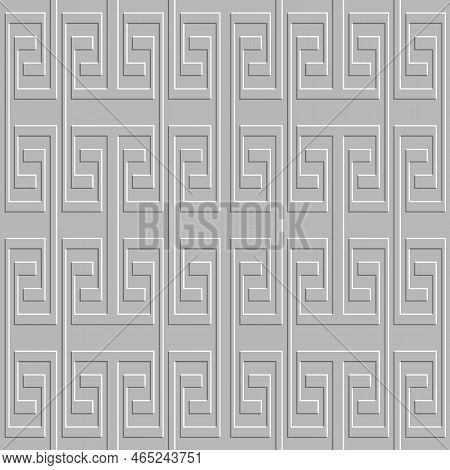 Emboss Greek 3d Seamless Pattern. Embossed Relief White Background. Greek Key Meanders Surface Geome