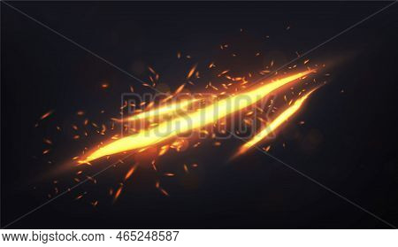 Brignt Fire Cuts On The Black Background With Flares And Sparkles.