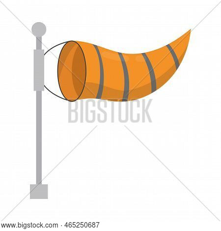 Yellow And Blue Windsock Cartoon Illustration. Striped Air Sleeve Or Cone For Indicating Wind Direct