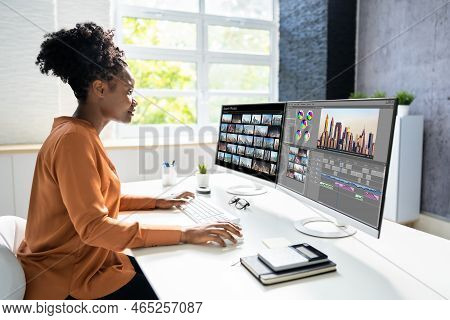 Video Editor Or Designer Using Editing Software Tech On Computer