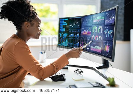 Financial Business Analytics Data Dashboard. Analyst Woman