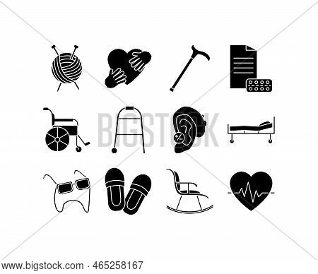 Nursing Home Flat Line Icons Set. Elderly Care. Simple Flat Vector Illustration For Web Site Or Mobi