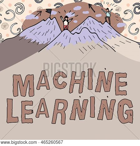 Hand Writing Sign Machine Learning. Business Idea The Concept That A Computer Can Learn New Data Its