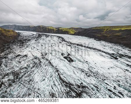 Hofsjokull Glacier Glacial Tongue, Aerial Shot - Iceland, Europe