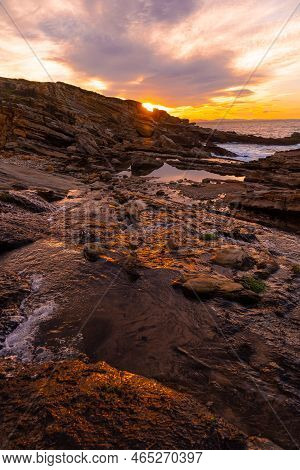 Sunset On The Coast Of Mount Jaizkibel In The Town Of Fuenterrabia, Basque Country