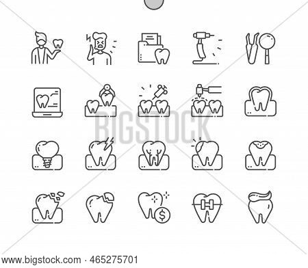 Dentistry. Broken Tooth. Health Care, Medical And Medicine. Toothache. Pixel Perfect Vector Thin Lin