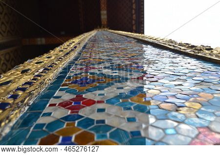 Golden Colorfull Mosaik Glass Bangkok Temple Thailand Buddhism