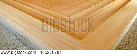 Corner Millwork Of Multilevel Stage. Wooden Stage Decoration